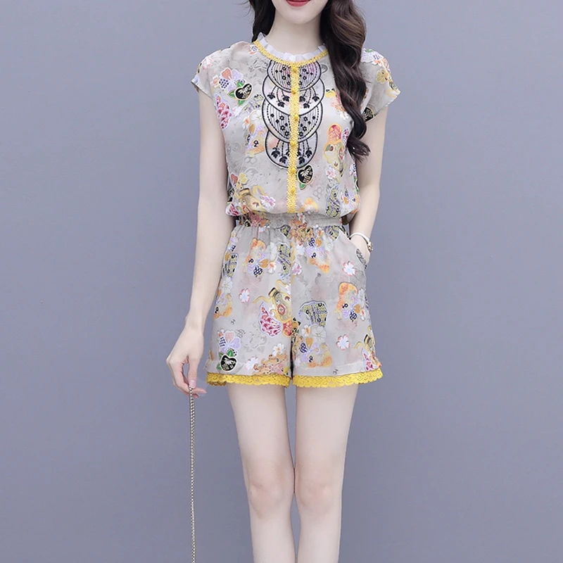 

Женские повседневные Костюмы в стиле ретро, модные летние укороченные топы с коротким рукавом и шорты с эластичным поясом, уличная одежда