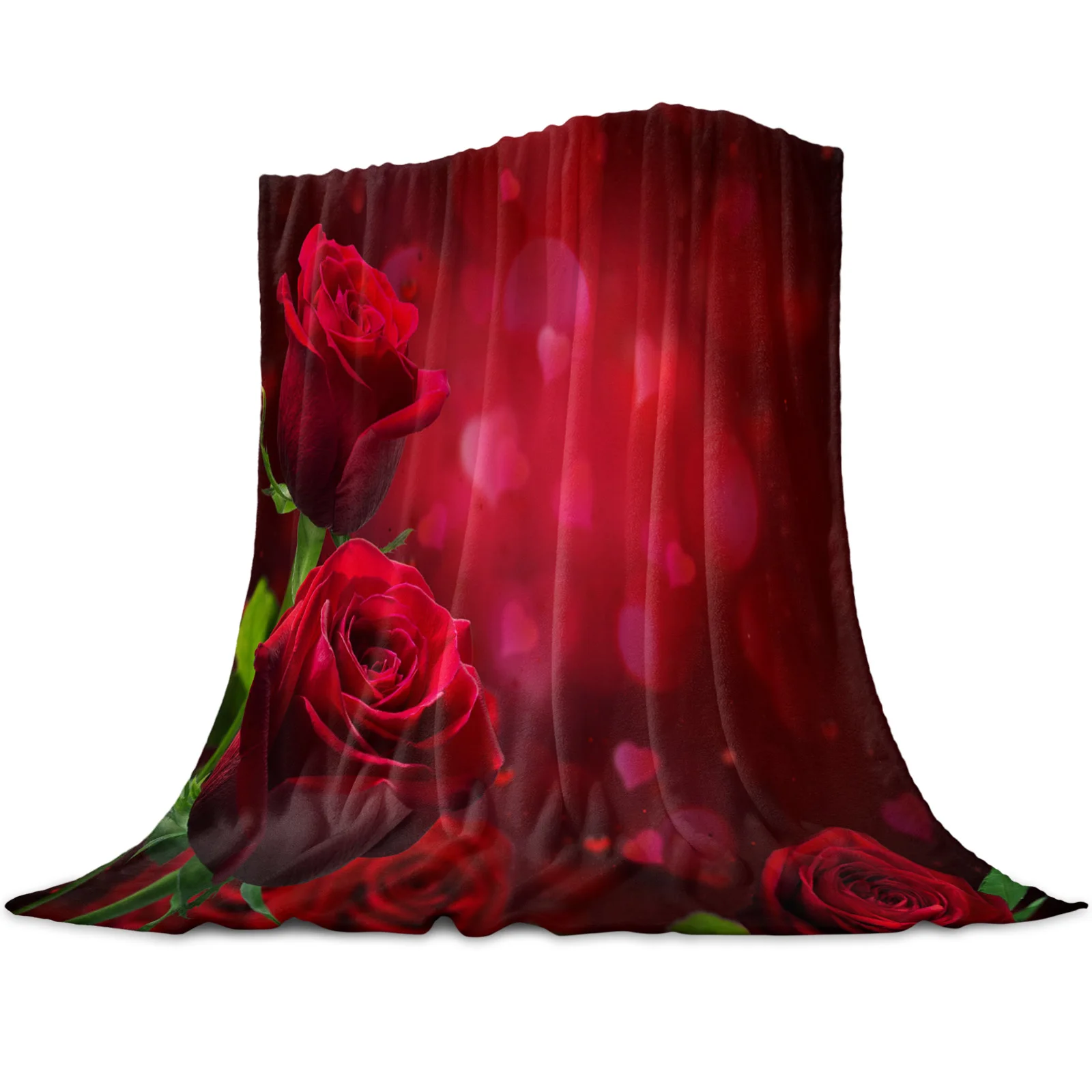 

Романтическое мягкое теплое Флисовое одеяло с красными розами, зимнее покрывало для дивана, постельное белье для путешествий, фланелевые о...