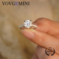 vovgemini moissanite woman fine jewelry 2 ct 8mm round 18k 14k pure gold ring original rings for woman luxe alian%c3%a7a de namorol