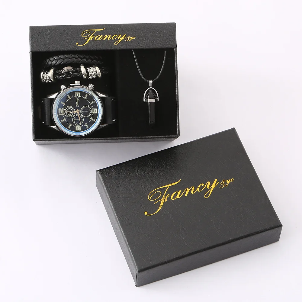 Мужской комплект деловых часов легкое роскошное ожерелье браслет кварцевые часы