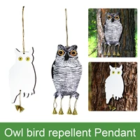 fake owl hanging bird repelling wooden pendant with metal bell reflective deter rent scare bird repel lent plant protect tool