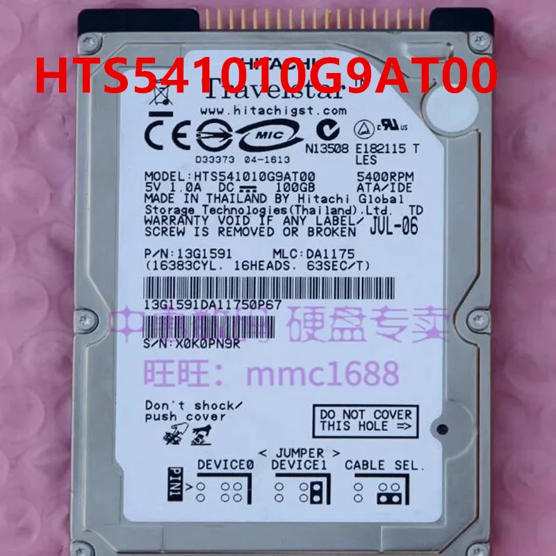 

Оригинальный 90% новый жесткий диск для ноутбука HITACHI 100 ГБ IDE 2,5 дюйма 5400 об/мин 8 Мб HDD для HTS541010G9AT00