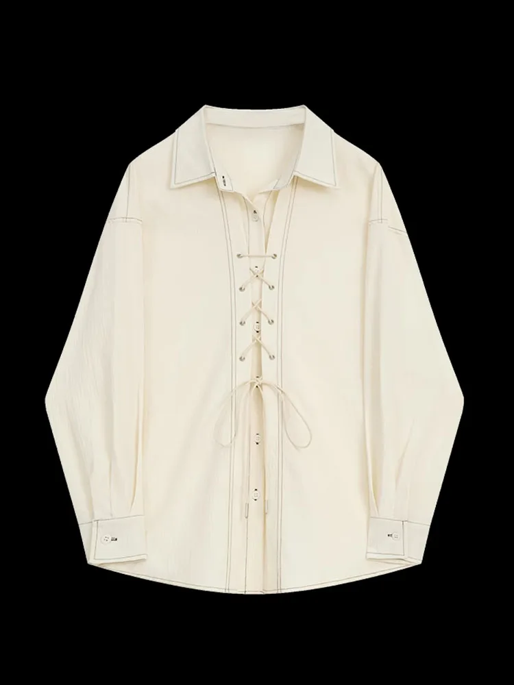 Высококачественная бежевая блузка женская с длинным рукавом рубашка