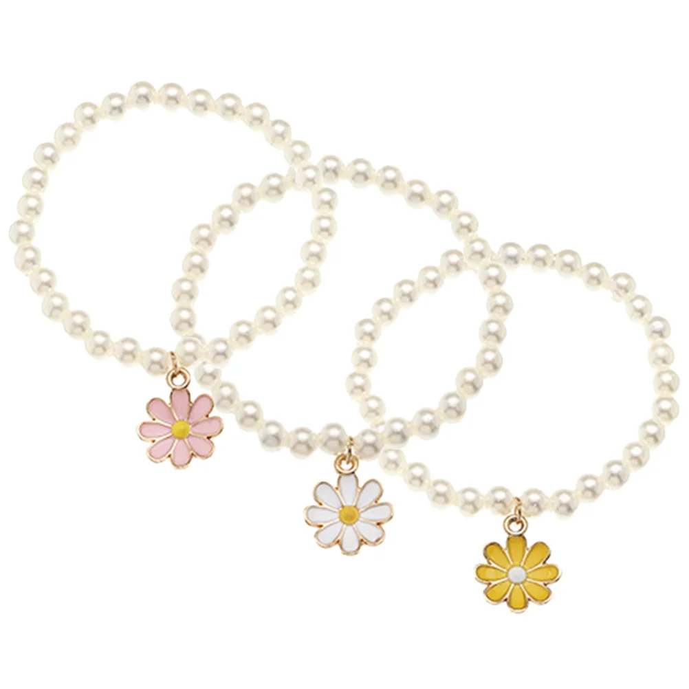 

3pcs Pearl Bracelets Stackable Flower Pendant Bracelet Bohemia Wrist Jewelry