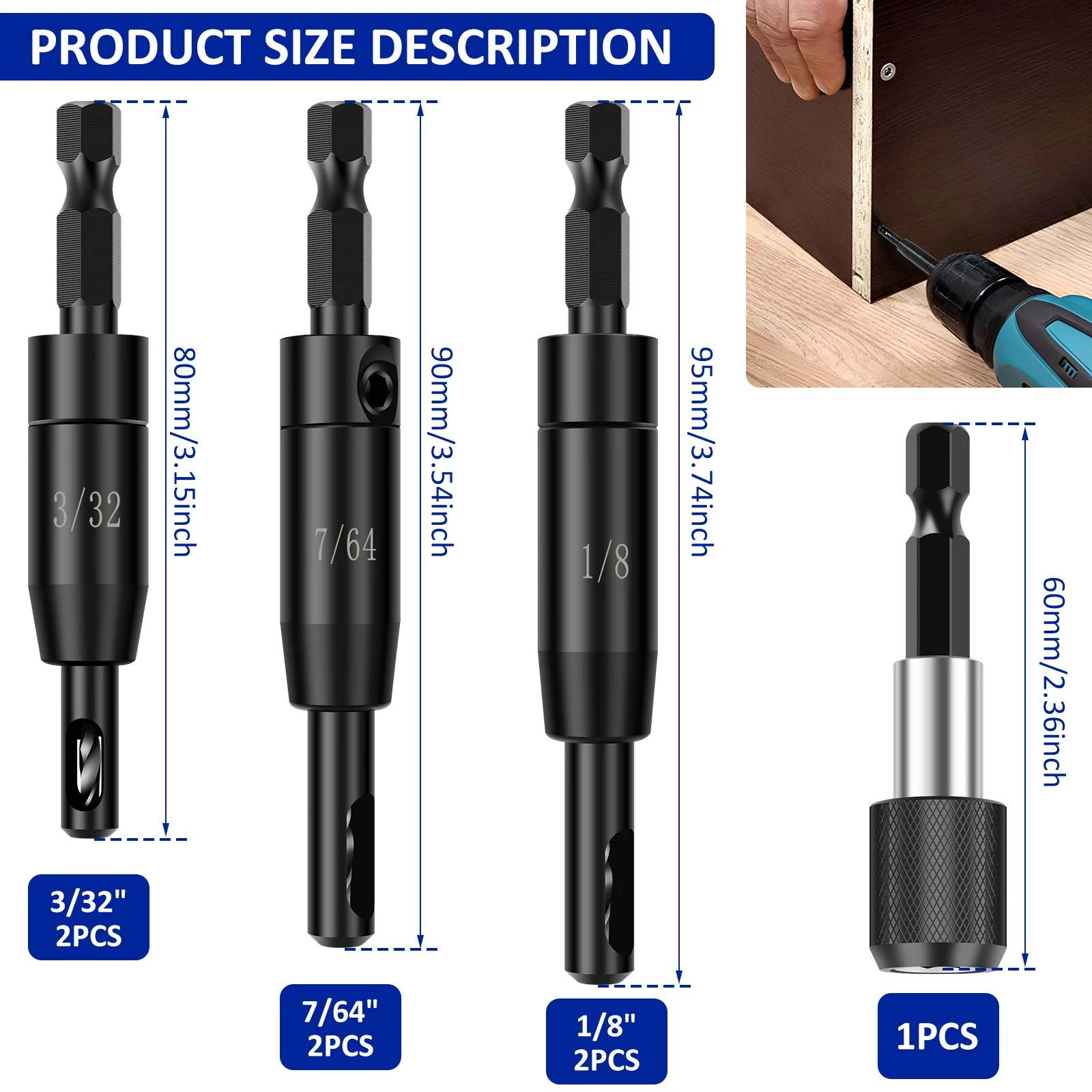 Набор самоцентрирующихся шарниров 6 шт. с держателем бит шестигранный хвостовик