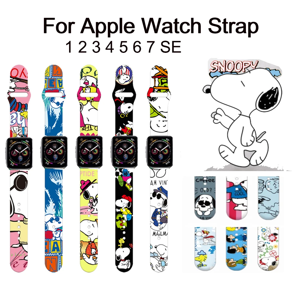 

Bandai Snoopy Apple Watch Strap Print Silicone for Apple Watch 6 Strap Series7 5 4 3 2 SE Pulsera iWatch 38 42mm 44mm 2022 New