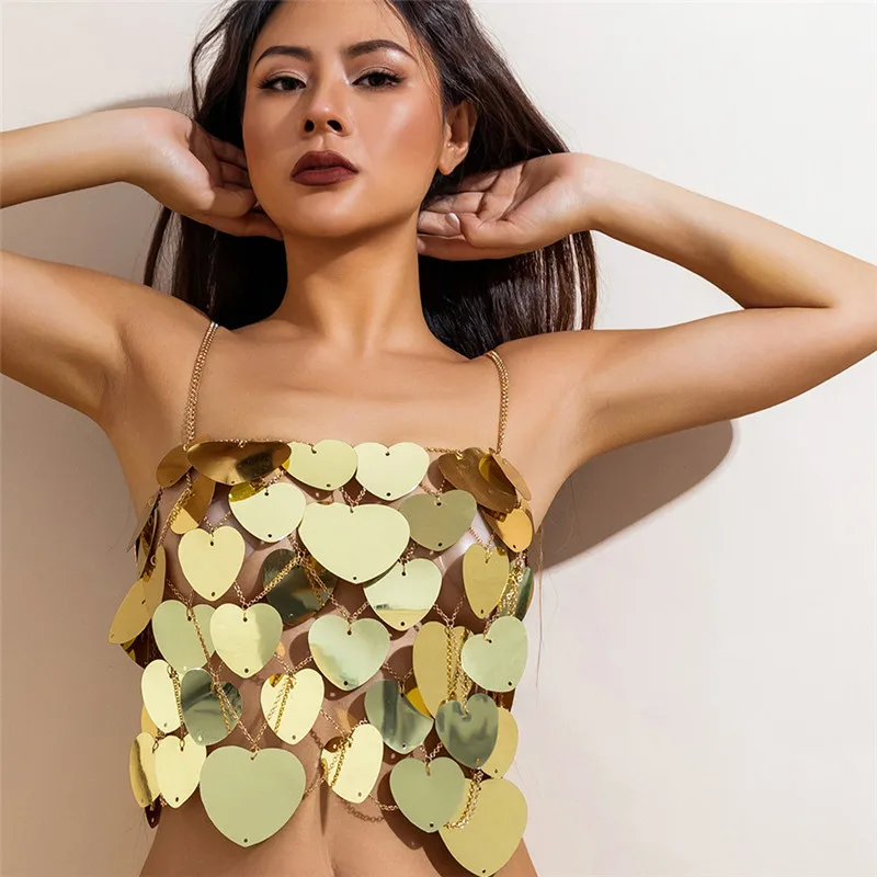 

Heart Shaped Sequins Sexy Women 2 Piece Sets See Through Backless Crop Top Mini Skirt Club Party Beach Rave Festival Outfits