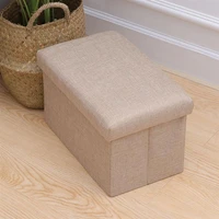 1pc foldable storage ottoman with folding toy chest storage box linen fabric ottomans bench foot rest for bedroom living room