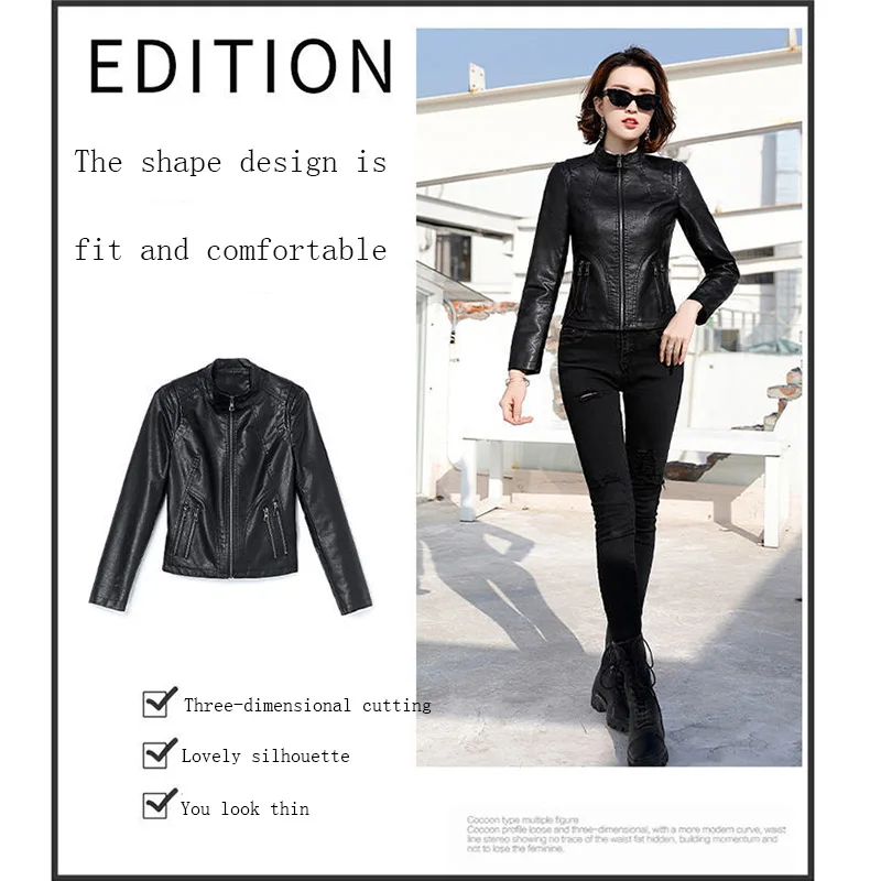 Fashion Women Leather Cool motorcycle Clothes casual Spring Autumn and Winter short leather Jacket Double Zipper design Jacket
