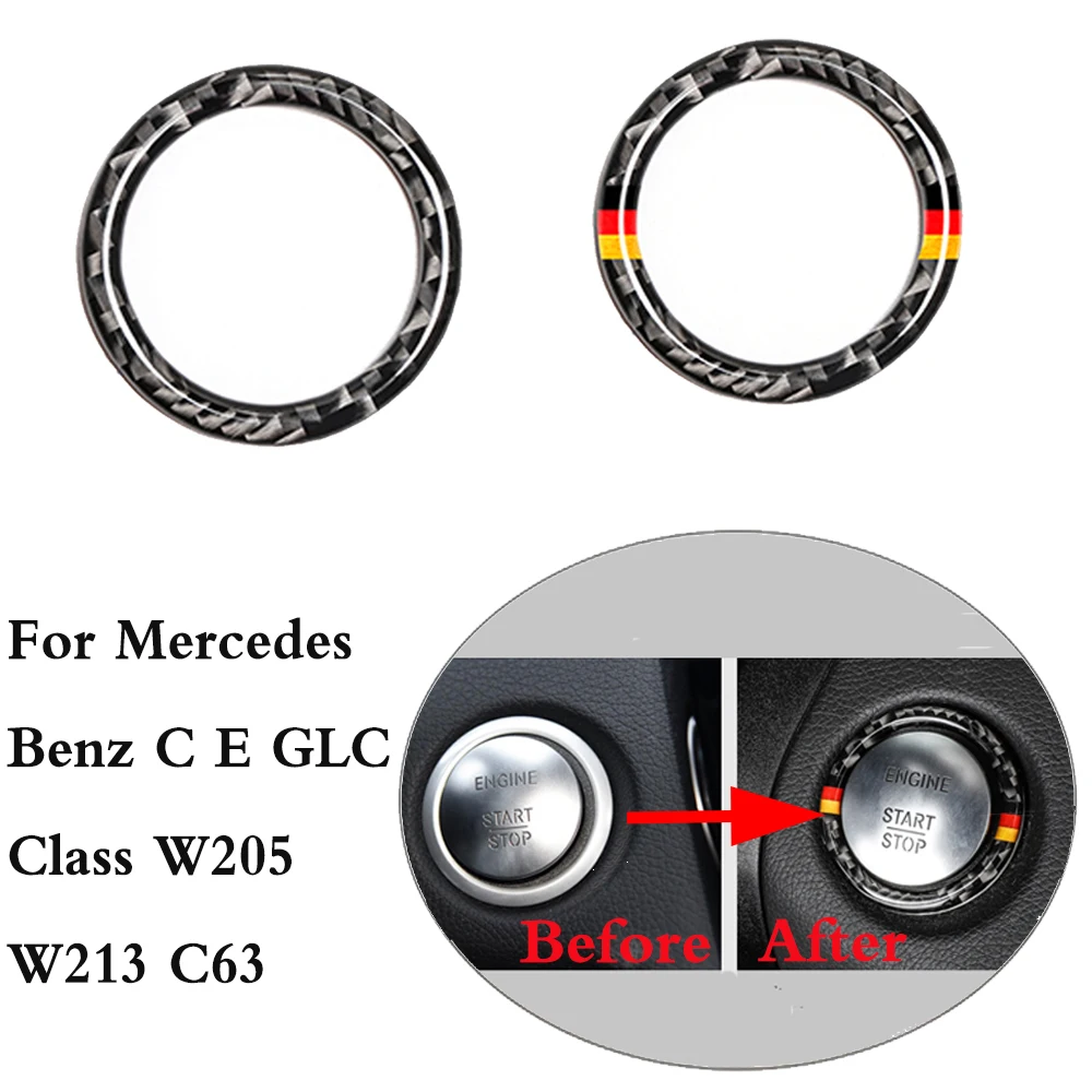 

For Mercedes Benz C E GLC Class W205 W213 C63 Carbon Fiber Trim Car Engine Start Stop Ignition Key Ring Interior Accessories