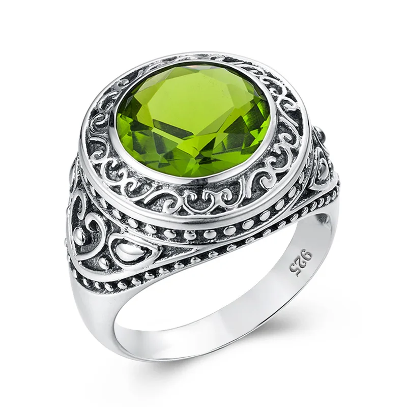 

Silver Rings For Men Real 925 Sterling Silver Peridot Ring For Women Unisex Handmade Vintage Luxury Brand Fine Jewelry