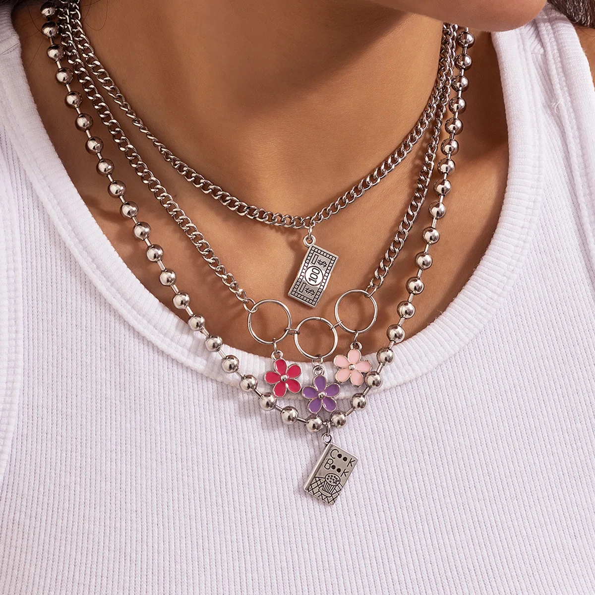 

Korean Choker Necklace Women Jewelry Vintage Big Sun Flowers Pendant Chunky Chain Necklace for Women Neck Accessories