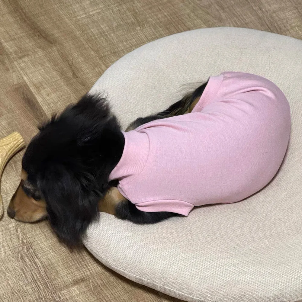 Фото Одежда для собак пород Wiener Dog: Весенне-летняя пижама из 100% хлопка на 4 лапах для миниатюрных такс, послеоперационный костюм для такс. №5