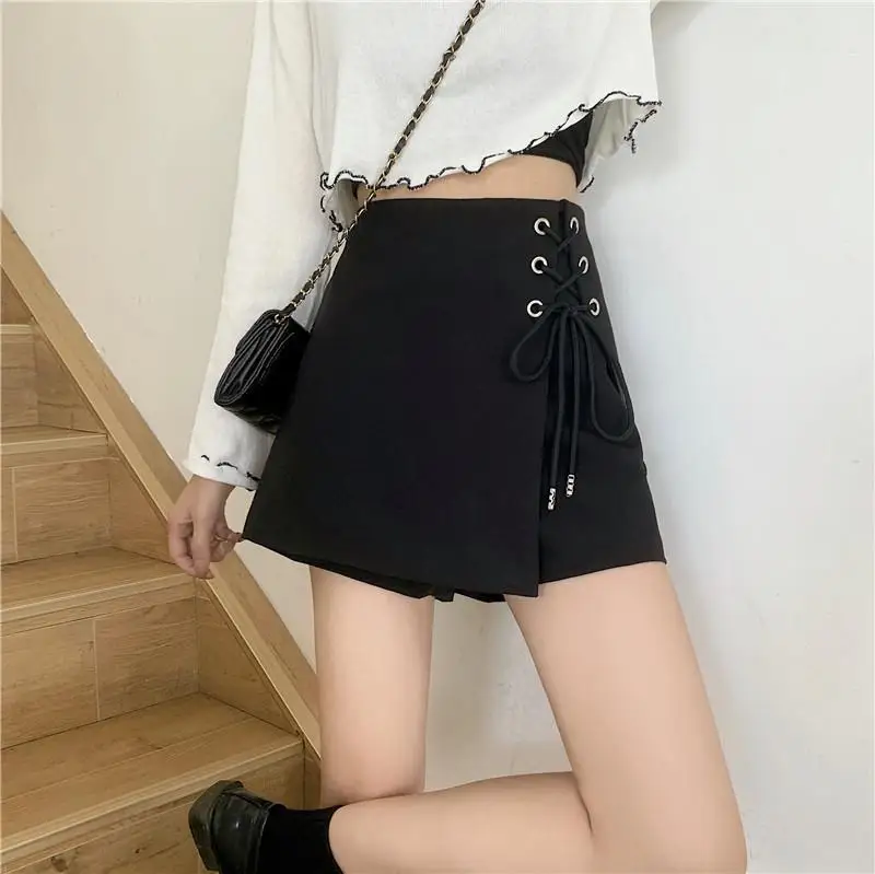 Summer Elastic Girls Gothic Shorts Skirts Harajuku Punk Harajuku Mini Skirts Women Asymmetrical Black High Waist Skirts