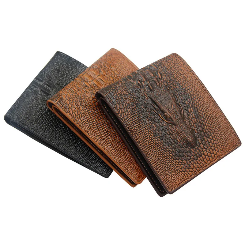 Crocodile Skin Wallet Men Genuine Leather Small Zipper Short Men Wallets Credit Card Holders Coin Pocket Purse Alligator