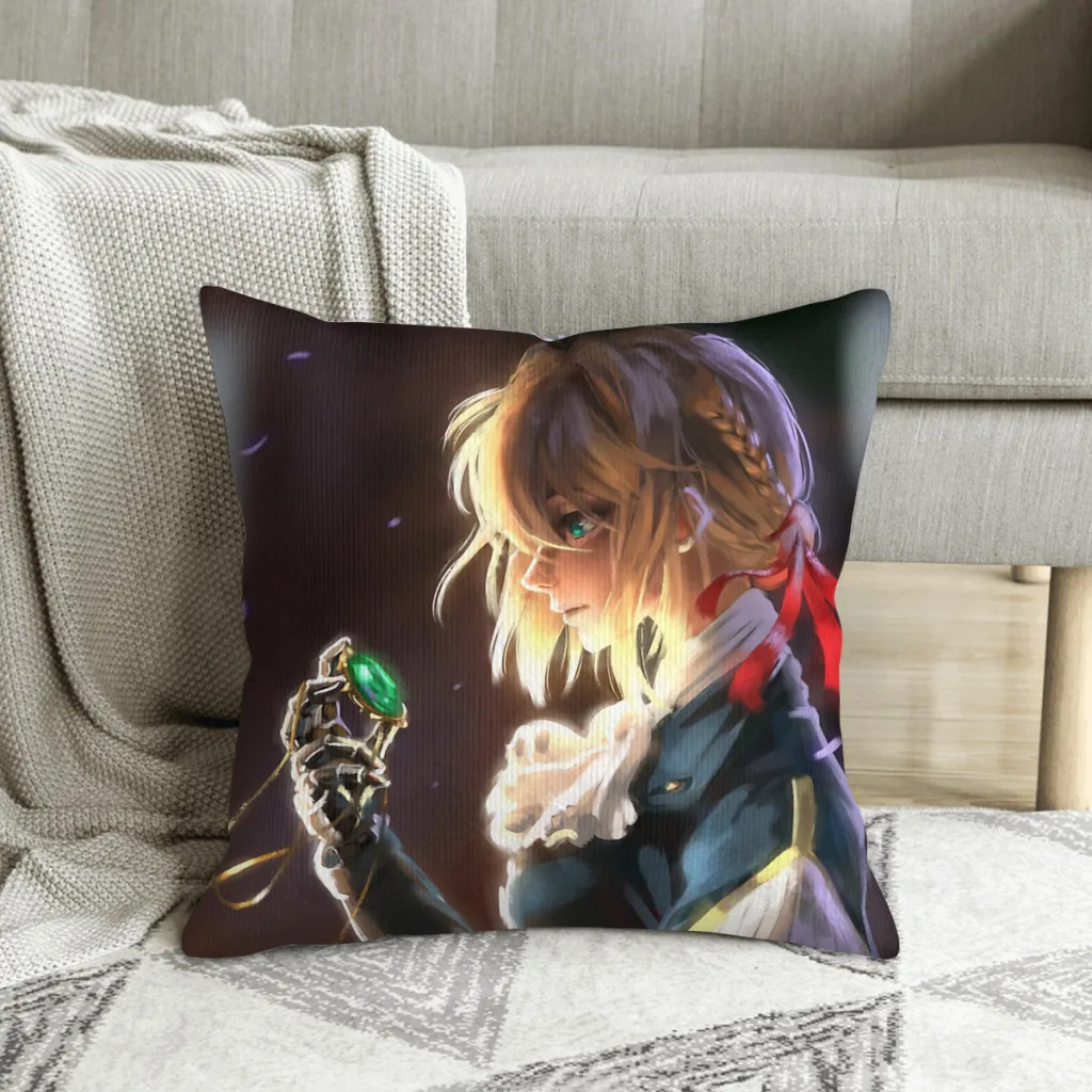 

Violet Evergarden Girl Polyester Cushion Cover For Bedroom Car Decorative Reusable Throw Pillowcase
