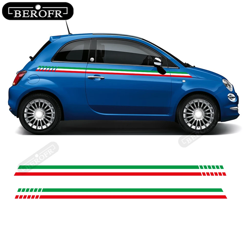 

For Fiat 500 Italian Flag Stripes Car Waist Lines Decals Auto Body Door Side Vinyl Stickers Racing Sport Styling Accessories