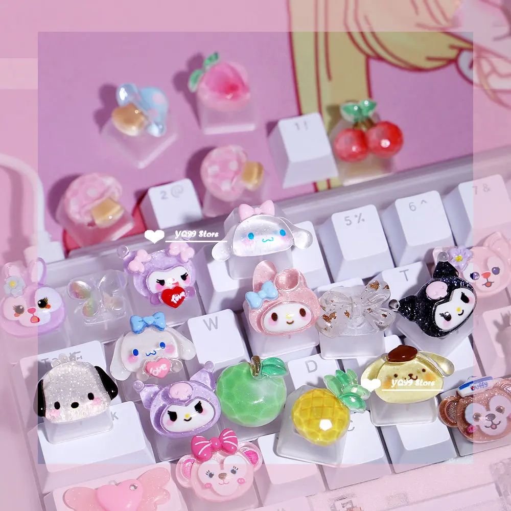 

1pc Personality Anime cartoon translucent keycaps girl cute three-dimensional keycap Fruits Backlight mechanical keyboard keycap