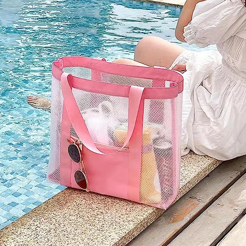 

Сетчатая пляжная сумка-тоут, складной саквояж для туалетных принадлежностей, модная женская сумочка, дорожный органайзер, Портативная сумка для хранения принадлежностей для плавания