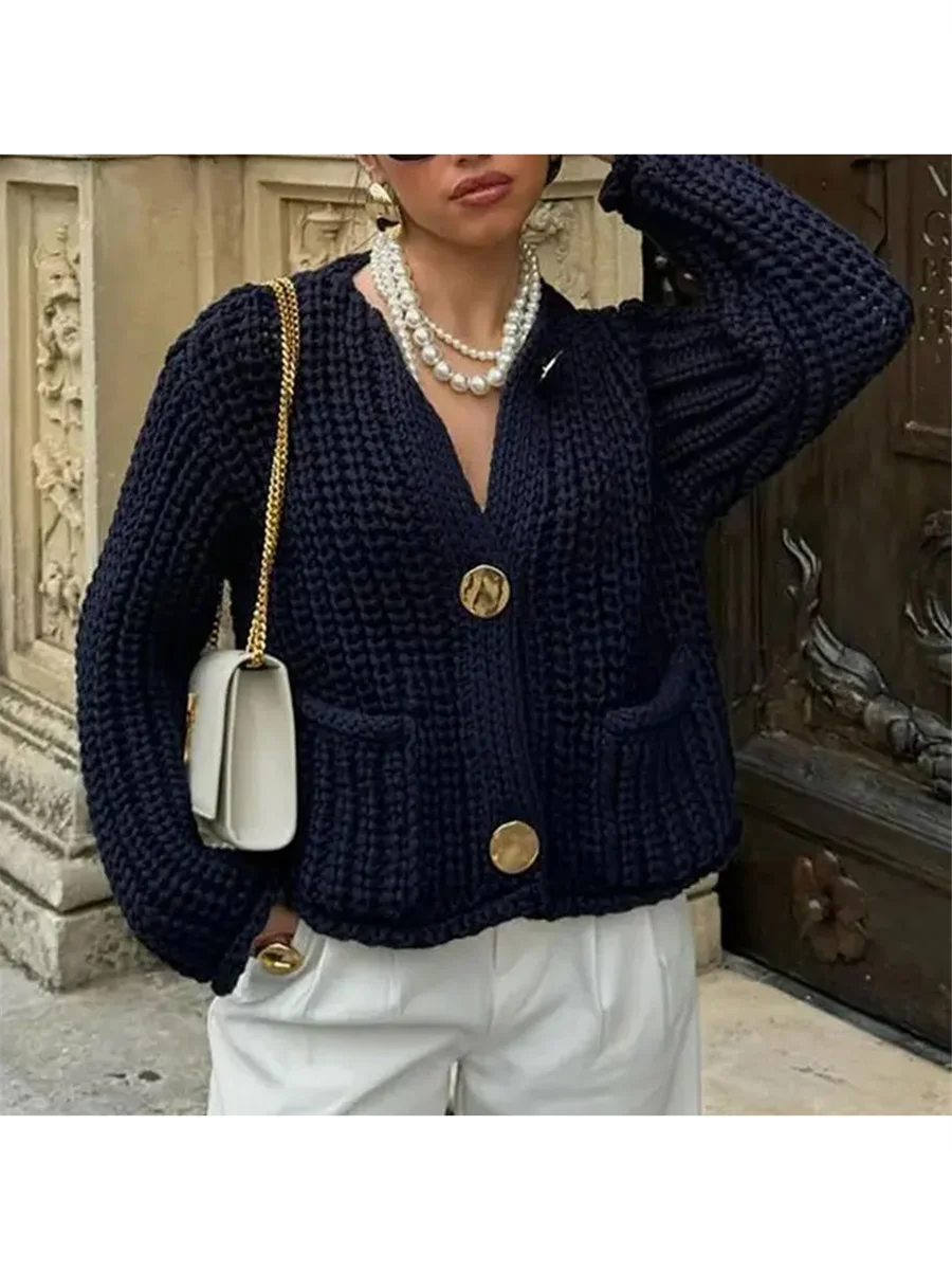 Женский модный кардиган однотонный свитер с v-образным вырезом и длинными