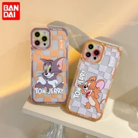 bandai brand cute plaid tom and jerry angel eyes clear silicon case for iphone xr xs max 8plus 11 12 13mini 13 pro max cover