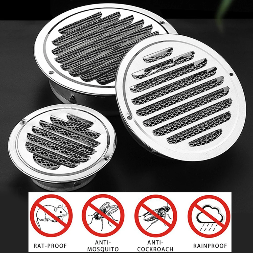 

70-300mm Round Stainless Steel Exterior Wall Air Vent Grille Round Ducting Ventilation Grilles Home Office Air Vent