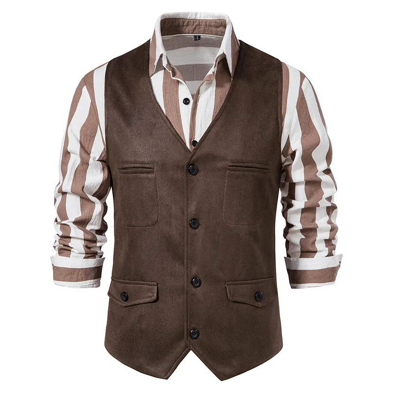 

Mens Vintage Suede Leather Suit Vest Casual Western Cowboy Waistcoat Vests Men Formal Business Party Prom Wedding Gilet Homme