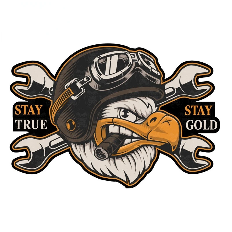 

Cartoon STICKY Oldschool Bald Eagle Smoking A Cigar Stay True Gold Anime Car Sticker Decal Decor Motorcycle Off-road KK15*15cm