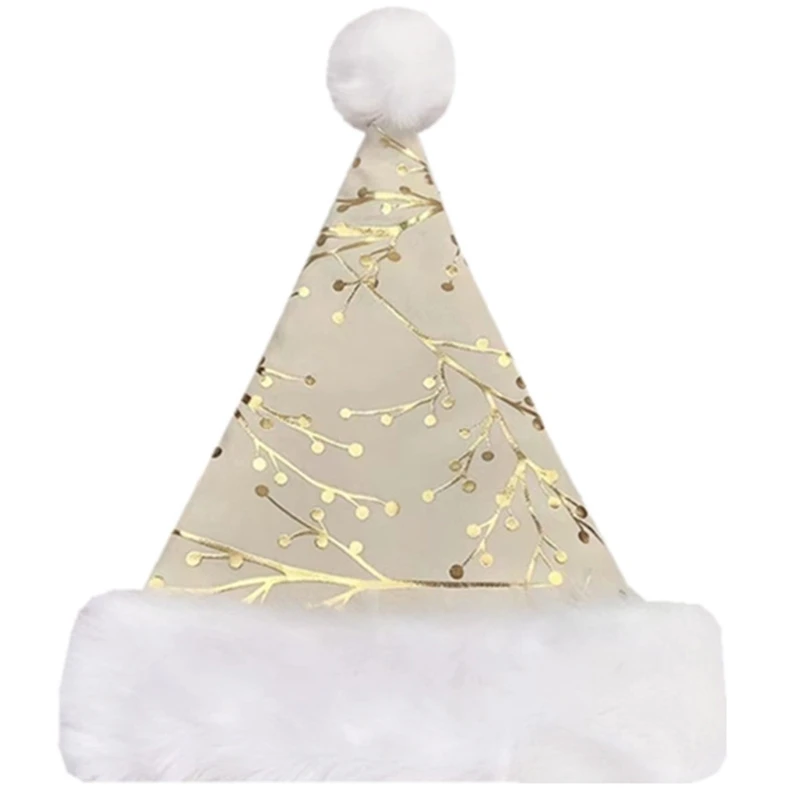 

Carnival Santa Claus Gilding Pattern Beanie with Pompom Adult Warm Plush Christmas Thicken Hats for Adult Kids Gift T8NB