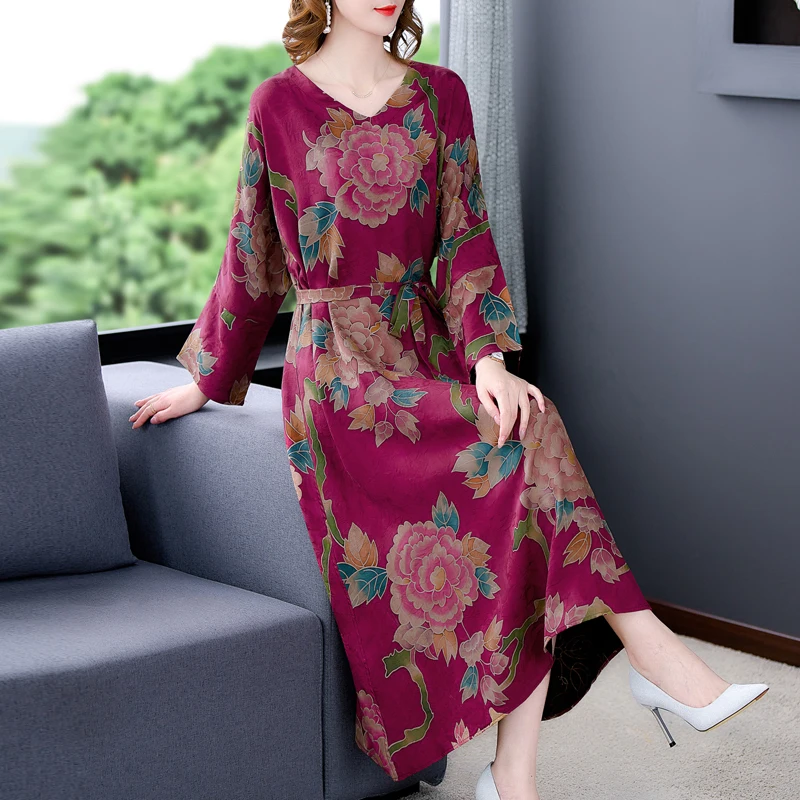 

Женское винтажное платье из натурального шелка, фиолетовое облегающее платье с V-образным вырезом и длинным рукавом, повседневное платье в Корейском стиле, весна-осень 2023