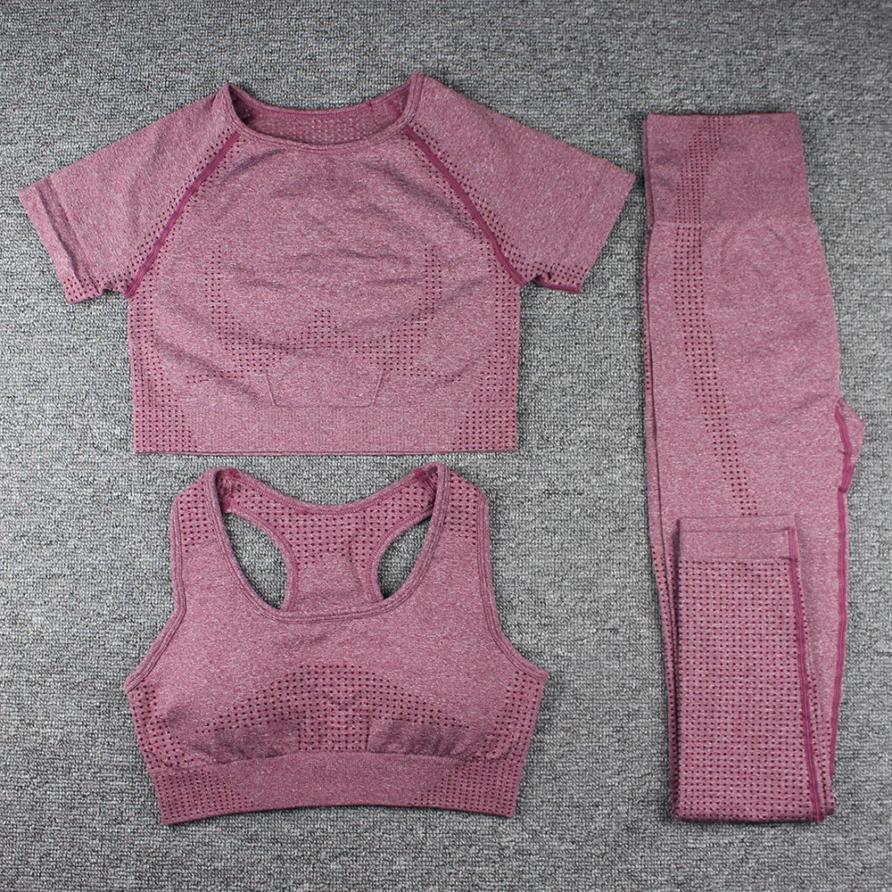 Summer 2022 Wholesale Women Workout Sports Bra  Leggings Short Sleeve Top Yoga Seamless Set