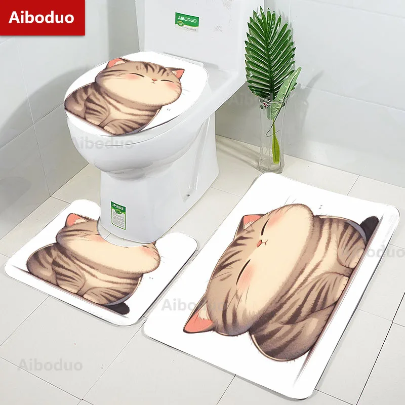 Мультфильм Kawaii Little Cat узор для ванной комнаты 3 шт./компл. коврик дома фланелевые