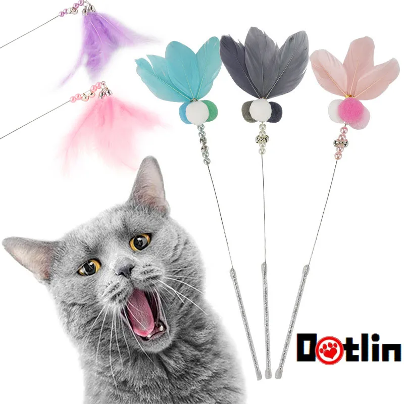 

1Pc Cat Interactive Toy Stick Feather Wand New Funny Cat Stick Bell Feather Plastic Artificial Colorful Cat Teaser Toy Supplies