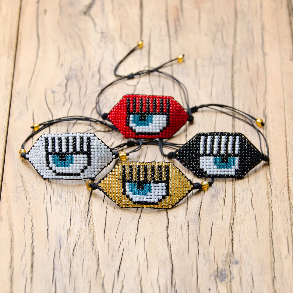 

Personality Hip Hop Ethnic Style MGB Mi Zhu Pure Handmade Black Punk Devil's Eye Beaded Couple Bracelet