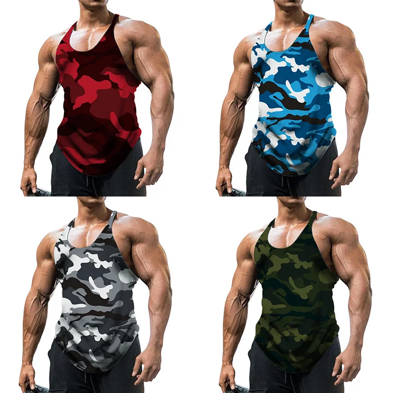 

Breathable Gym Men Summer Tee Camouflage Sleeveless Clothing Tank Gym Fashion Tee Top Men Shirt Fitness Bodybuilding Wear Man