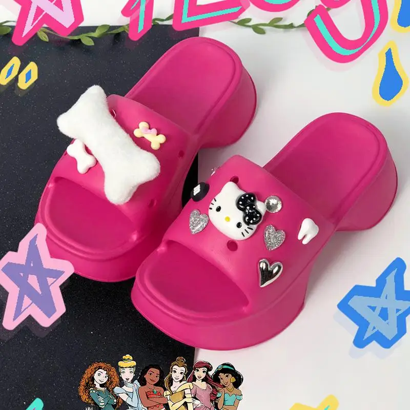 

New Sanrio Hello Kitty Y2K Hot Girl Increased Slippers Subculture Hot Girl Kitty Heightening Platform Shoes Sponge Sandals