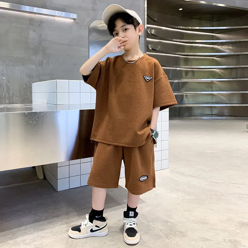 

Summer Teen Boys Clothing Sets Children Casual T-Shirt Short Sleeve + Shorts Two Pieces Suit Kids Clothes 6 8 9 10 11 12 14Years