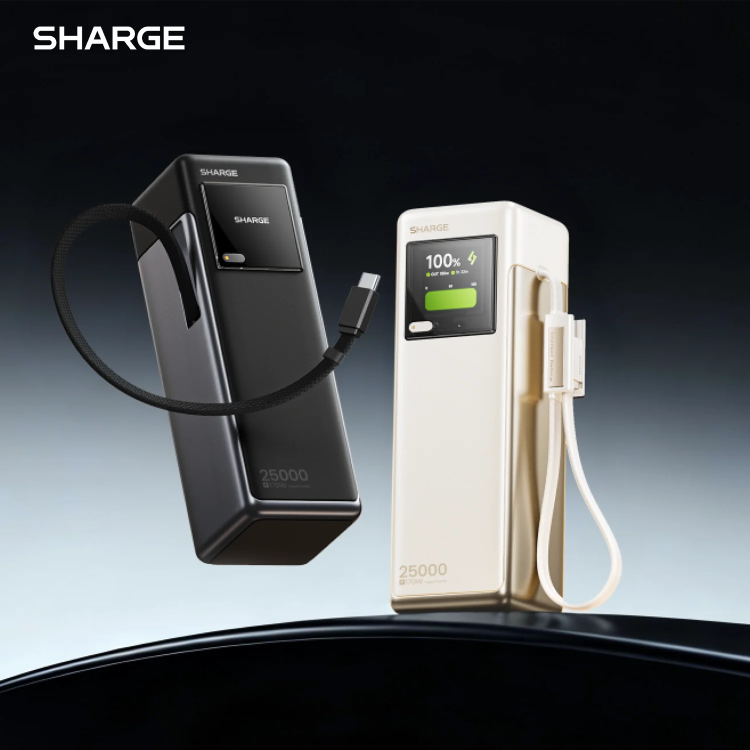 Фото Внешний аккумулятор SHARGE HyperTower 170W 25,000 мАч для ноутбуков с портами USB-C 100W и встроенными выдвижными кабелями для MacBook, iPhone 17, Galaxy S26 №1