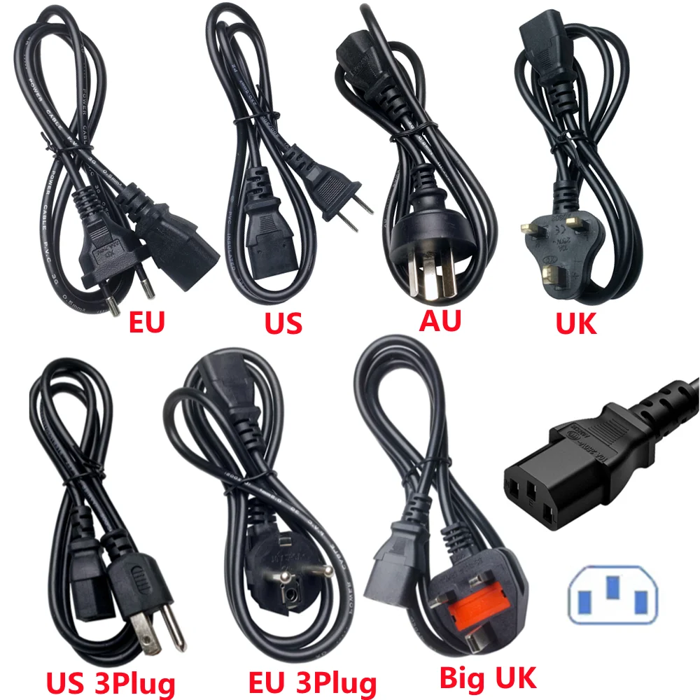 AC Power Cord Plug To EU / US / AU / UK Plug Power Adapter Cable Cord For Dell Desktop PC Monitor HP Epson Printer LG TV images - 6