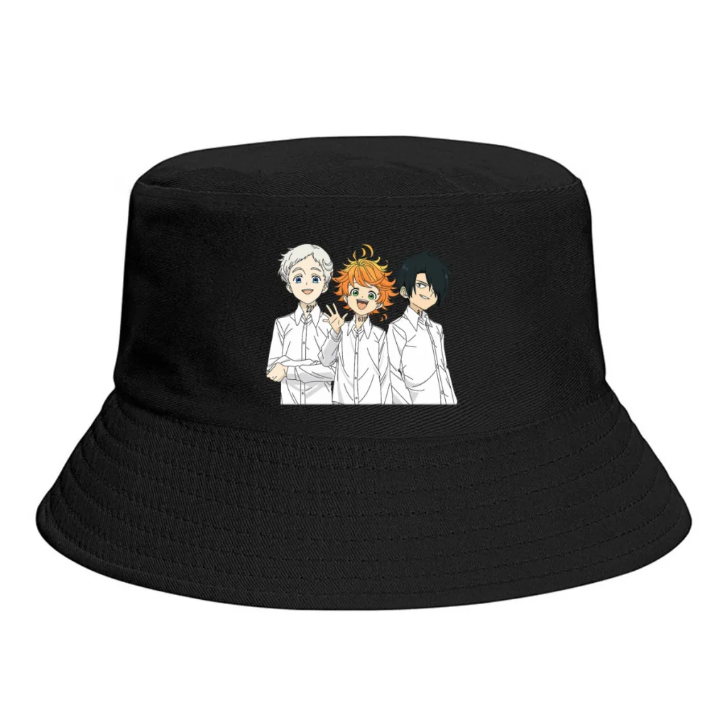 

Summer Unisex Harajuku Bucket Hat Trio- Women Men Fisherman Hat The Promised Neverland Emma Ray Norman Anime Beach Sun Cap