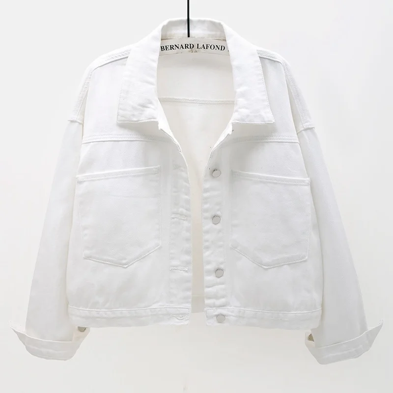 

Korean Fashion White Denim Jacket Women Big Pocket Batwing Sleeve Cowboy Outerwear Spring Loose Short Jeans Jacket Coat Female