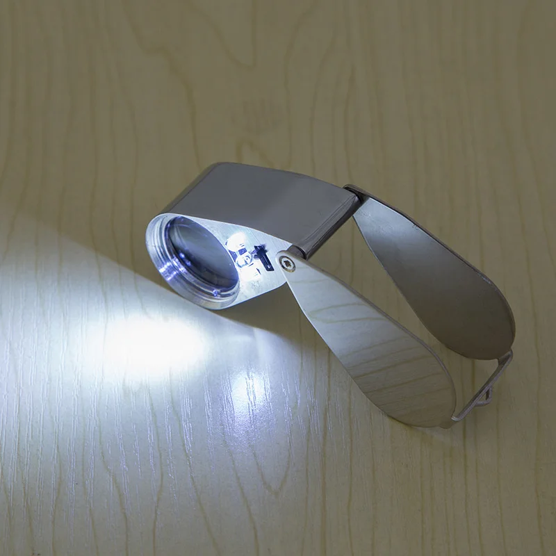 Увеличительное стекло 40X складное портативная Светодиодная лампа с