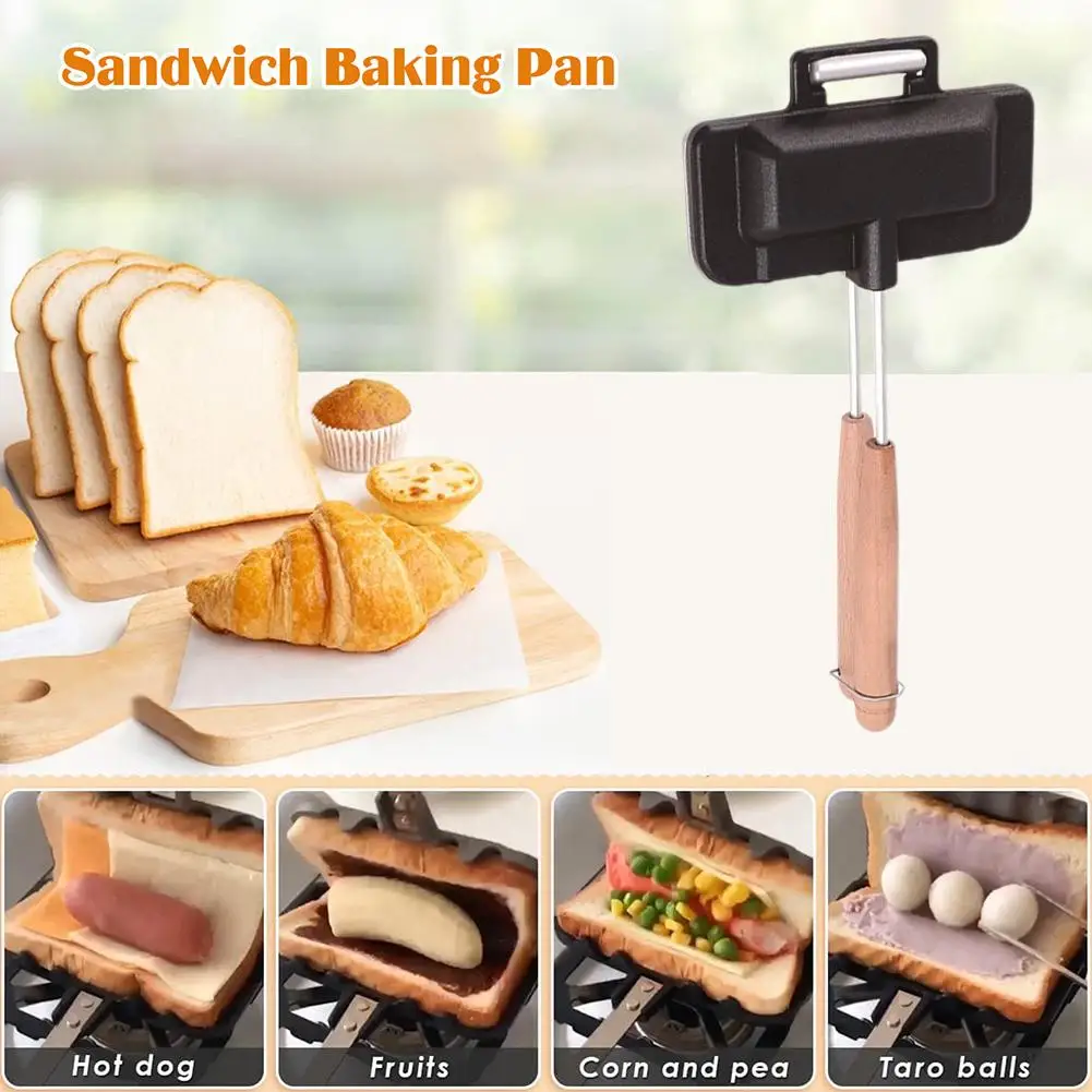 

Double-Sided Sandwich Baking Pan Camping Frying Pan Maker Sandwich Maker Pan Flip Cheese Sandwich Multipurpose Pan A9B8