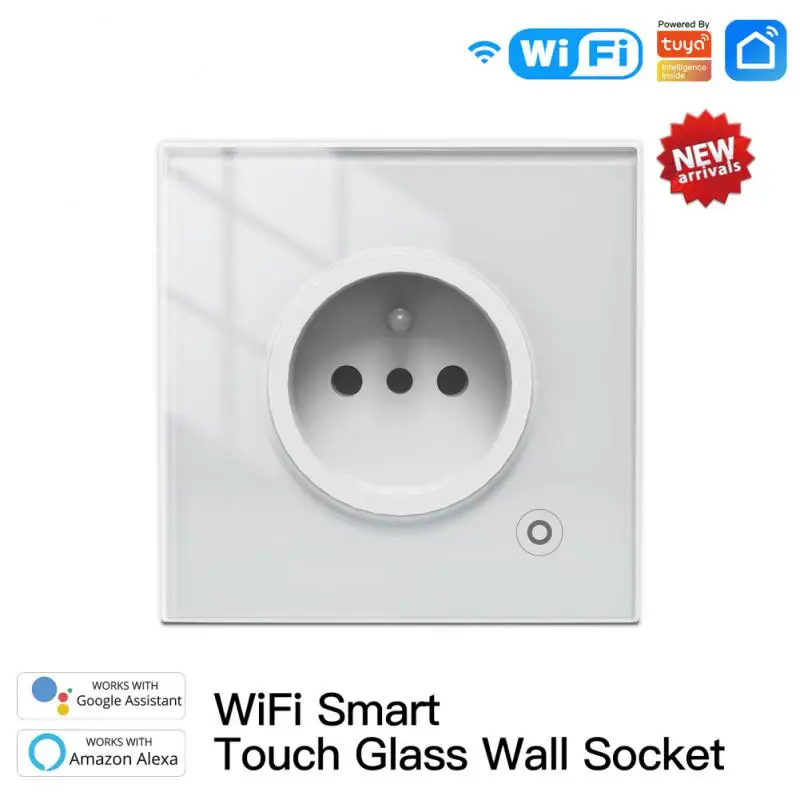 

Tuya WiFi Touchable Smart Socket Wall Glass Panel Outlet Power Monitor Plug Relay Light Mode Adjustable For Google Home Alexa