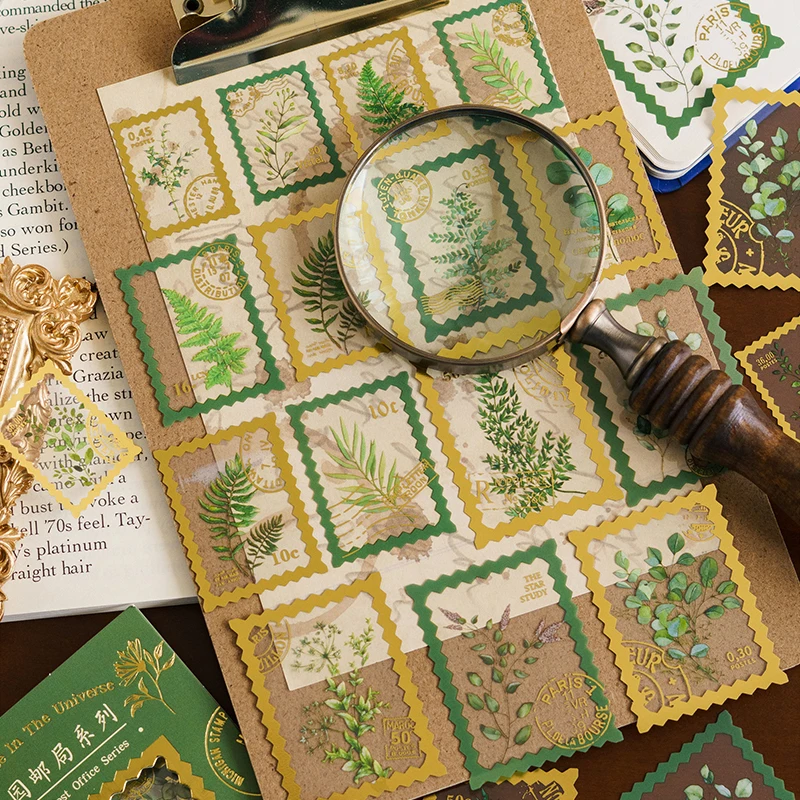 

30 pcs/pack Vintage INS Bronzing Floral stamp style Stickers Adhesive Diy Scrapbooking material junk journal supplies