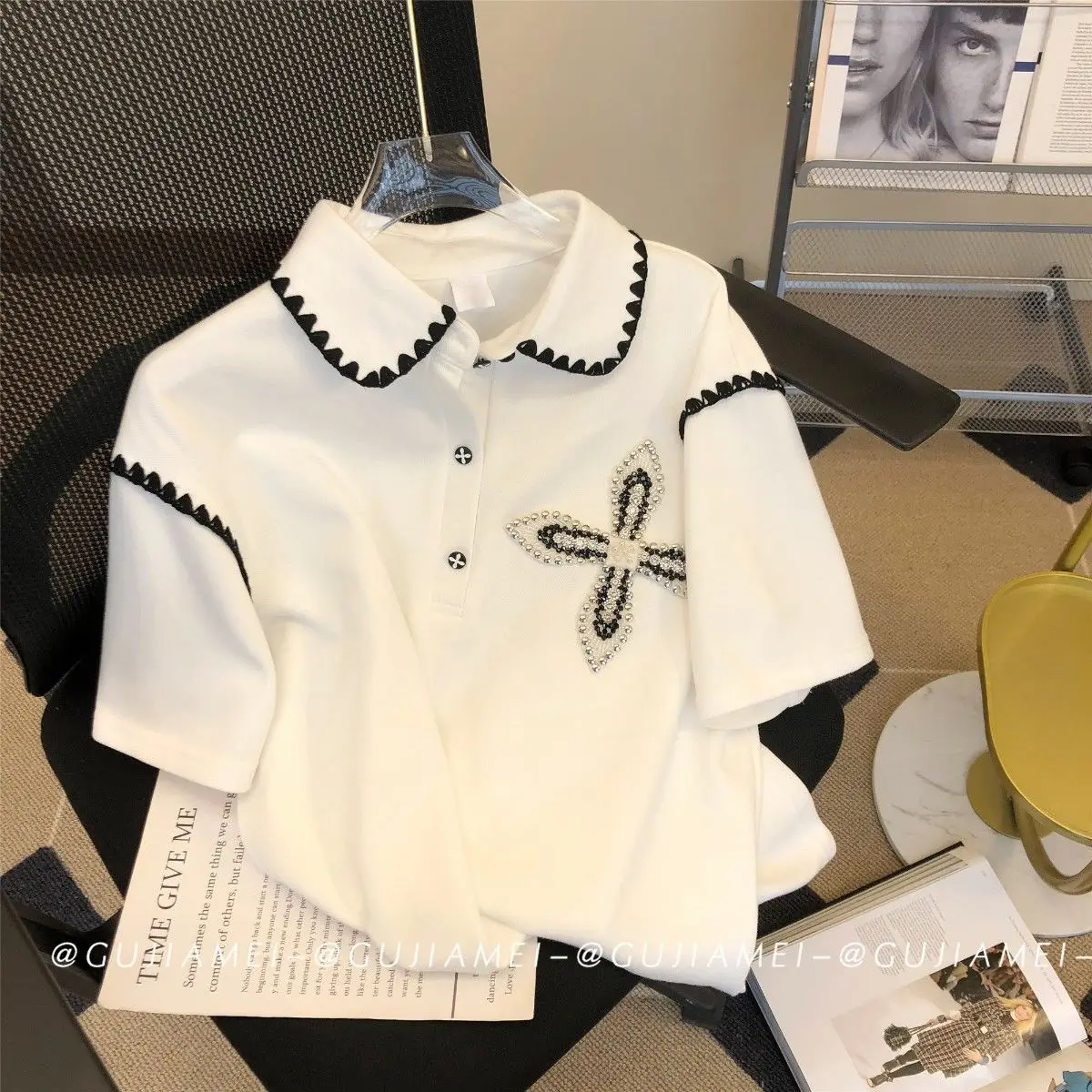 

Summer T Shirt for Women Diamond Luxury Designer T Shirt Simple Fresh Cotton Oversized Tshirt Polo Shirt Short Sleeved Tops 4XL