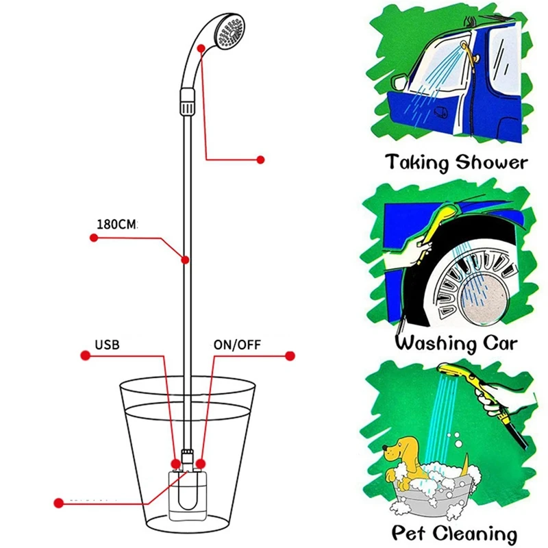 Портативный электрический душ для купания на открытом воздухе кемпинга
