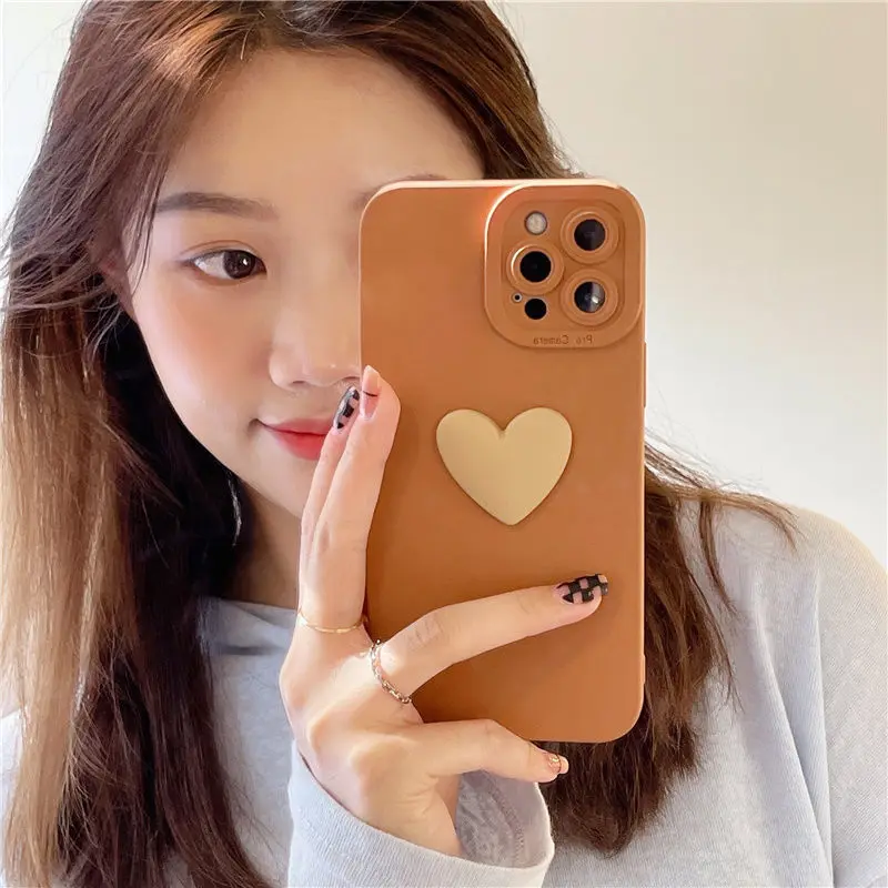 

Iphone 14 Pro Case INS Cute 3D Love Heart Matte Silicone Phone Case for Iphone 12 13 11 Pro Max Camera Protective Soft Cover