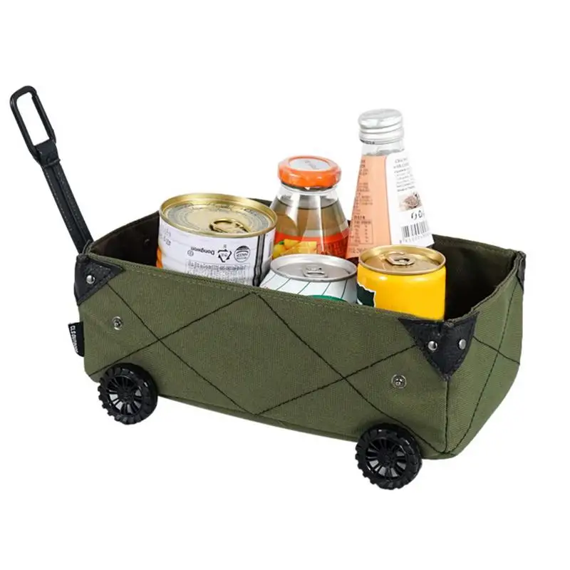 

Canvas Folding Cart Moving Picnic Storage Box Foldable Outdoor Storage Bag Mini Storage Bins With Wheels For Home Camping Indoor
