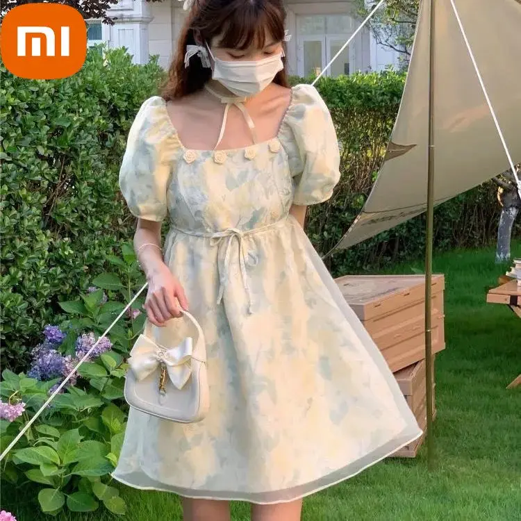 

Милое сказочное платье Xiaomi, женские винтажные сетчатые короткие платья в стиле мори с пышными рукавами, элегантные вечерние летние платья с...